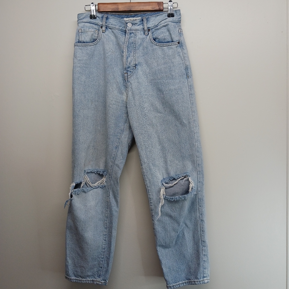 Pacsun High Rise Straight Jeans Women Size 26 Blue Light Wash Destroyed Knees